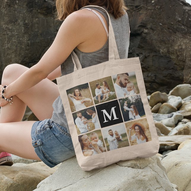 Modern 8 Photo Collage Personalized  Tote Bag (Creator Uploaded)