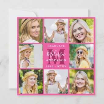 Modern 8 Photo Collage Pink Graduation Invitation | Zazzle