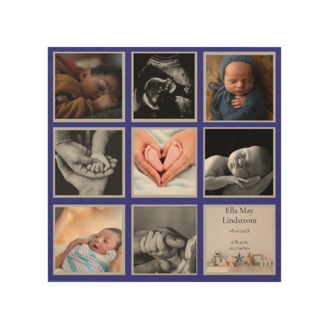 Modern 8 - photo Collage Purple Blue Frames Wood Wall Art (Front)