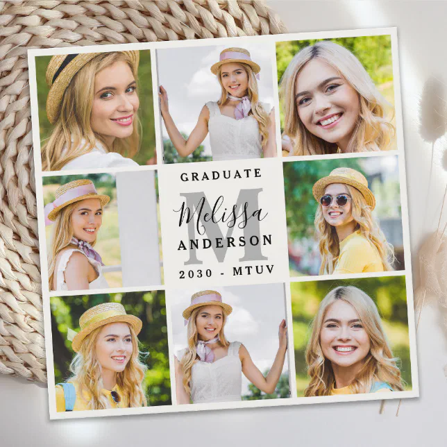 Modern 8 Photo Collage Stylish Graduation Announcement | Zazzle