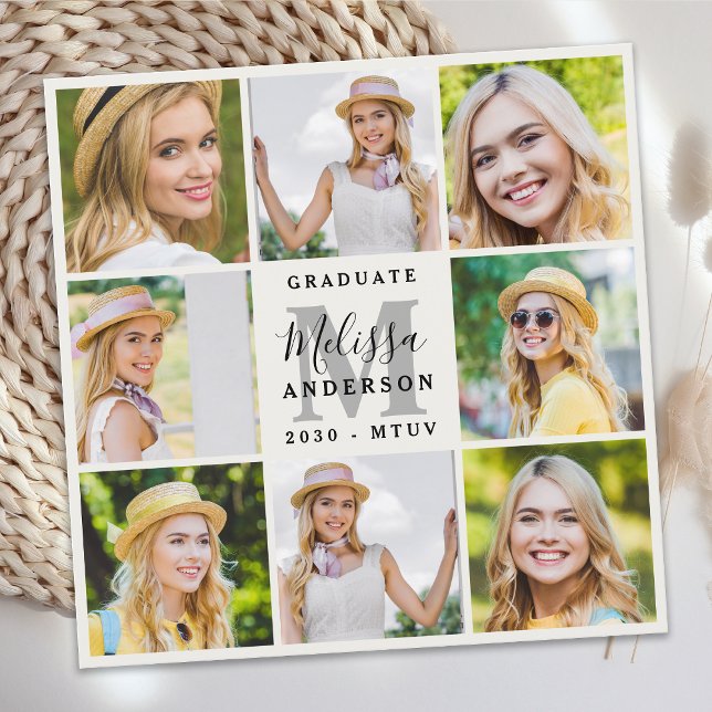 Modern 8 Photo Collage Stylish Graduation Invitation (Creator Uploaded)