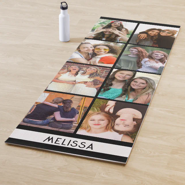 Modern 8 Photo Collage Template Custom Name Yoga Mat | Zazzle
