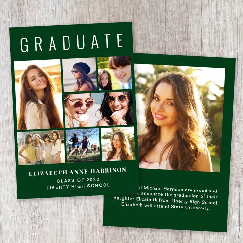 Modern 8 Photo Green Graduation Announcement