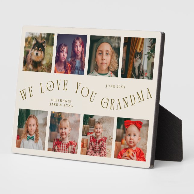Modern 8 Photo Grid Love You Grandma Cream Plaque (Side)