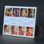 Modern 8 Photo Grid Love You Grandma Icy Blue Plaque<br><div class="desc">Modern and minimal keepsake photo plaque to gift it to a grandmother featuring 8 photos with a curvy typography text that says "we love you grandma." The color is icy blue.</div>