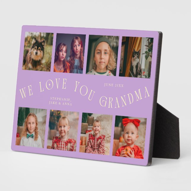 Modern 8 Photo Grid Love You Grandma Wisteria Plaque (Side)