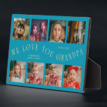Modern 8 Photo Grid Love You Grandpa Aqua Blue Plaque<br><div class="desc">Modern and minimal keepsake photo plaque to gift it to a grandfather featuring 8 photos with a curvy typography text that says "we love you grandpa." The color is aqua blue.</div>