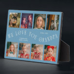 Modern 8 Photo Grid Love You Grandpa Denim Blue Plaque<br><div class="desc">Modern and minimal keepsake photo plaque to gift it to a grandfather featuring 8 photos with a curvy typography text that says "we love you grandpa." The color is denim blue.</div>