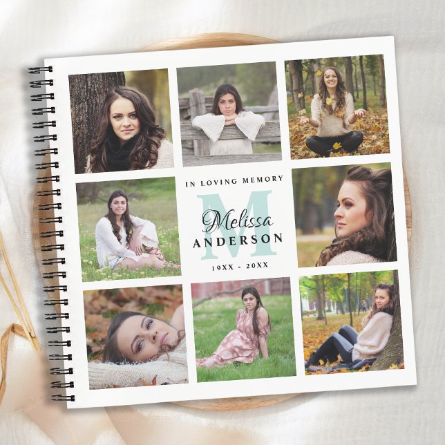 Modern 8 Photo Loving Memory Memorial GuestBook Notebook (Creator Uploaded)