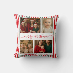 Modern 8 Photo merry Christmas Throw Pillow