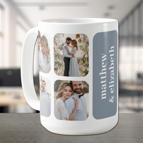 Modern 8 Photo Wedding Coffee Mug