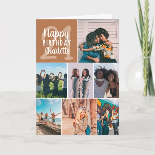 Modern 8 photos boho terracotta 21st birthday card