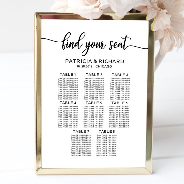Modern 8 Table Wedding Seating Chart Sign Poster (Creator Uploaded)