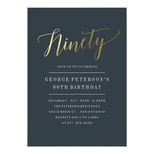 Modern 90th Birthday Invitations Faux Gold Zazzle Com
