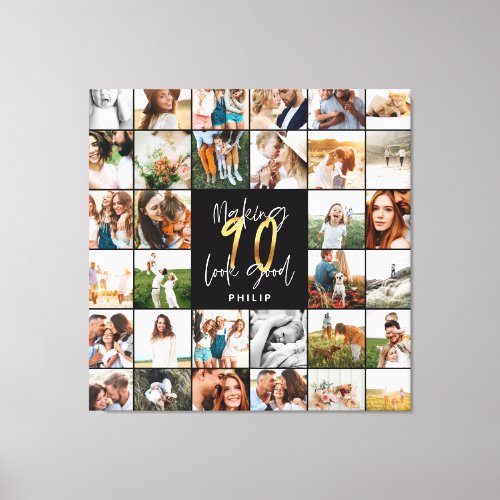 Modern 90th birthday multi photo script gift  canvas print