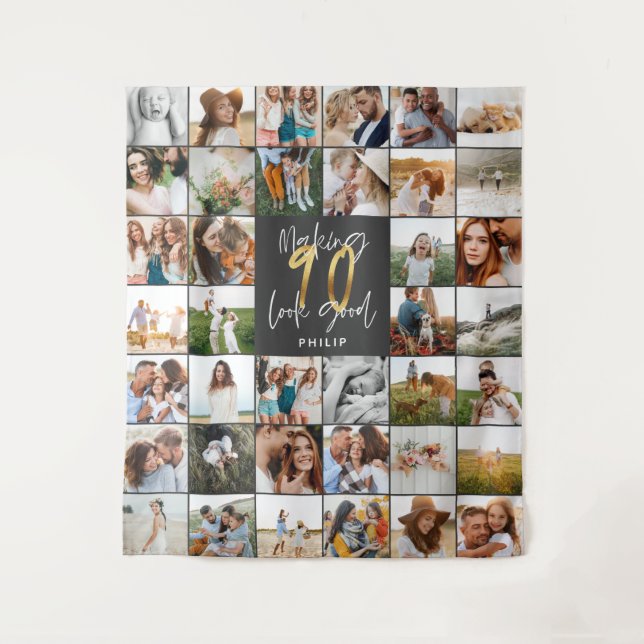 Modern 90th birthday multi photo  tapestry (Front)