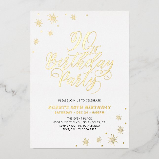 Modern 90th Birthday Party Real Foil Invitation (Front)