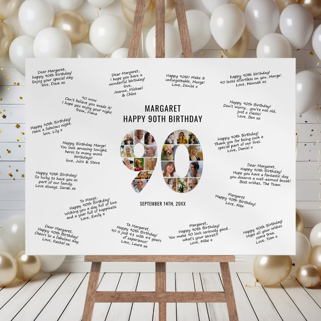 Modern 90th Birthday Photo Collage Message Foam Board (Creator Uploaded)