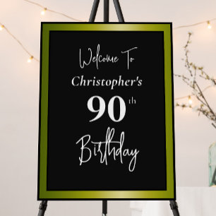 Modern 90th Birthday Welcome Sign Black and Gold