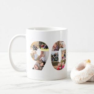 Modern 90th Number Photo Collage Custom Greeting Coffee Mug