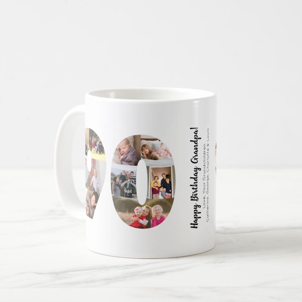 Modern 90th Number Photo Collage Custom Greeting Coffee Mug