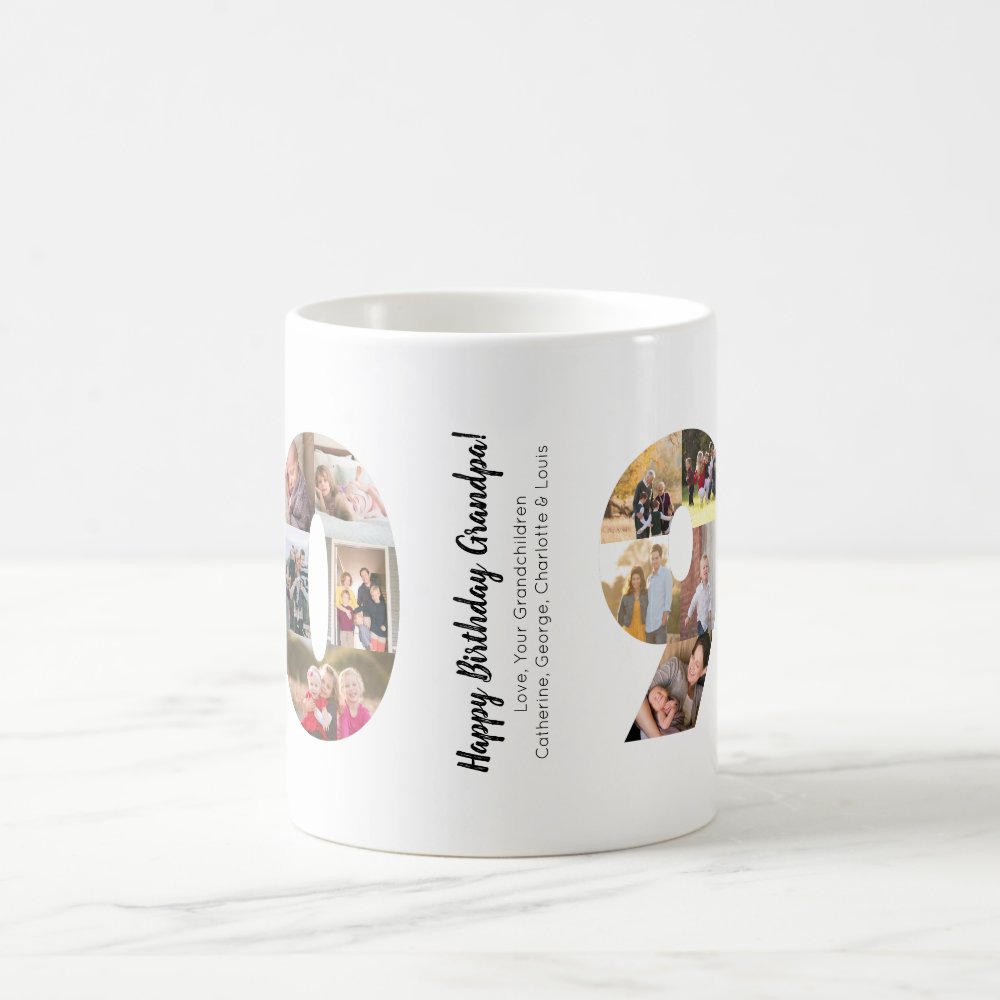 Modern 90th Number Photo Collage Custom Greeting Coffee Mug