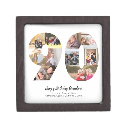 Modern 90th Number Photo Collage Custom Greeting Gift Box
