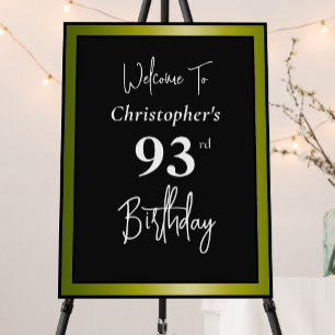 Modern 93rd Birthday Welcome Sign Black and Gold