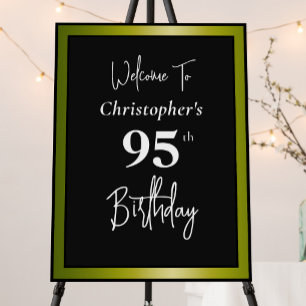 Modern 95th Birthday Welcome Sign Black and Gold