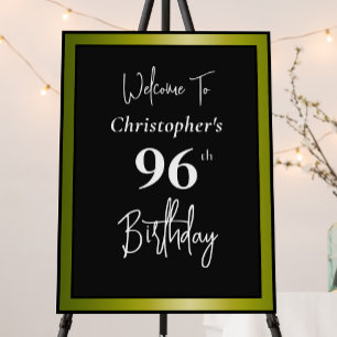 Modern 96th Birthday Welcome Sign Black and Gold