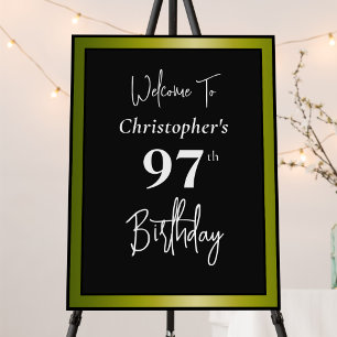 Modern 97th Birthday Welcome Sign Black and Gold