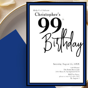 Modern 99th Birthday Invitation Elegant Black Blue