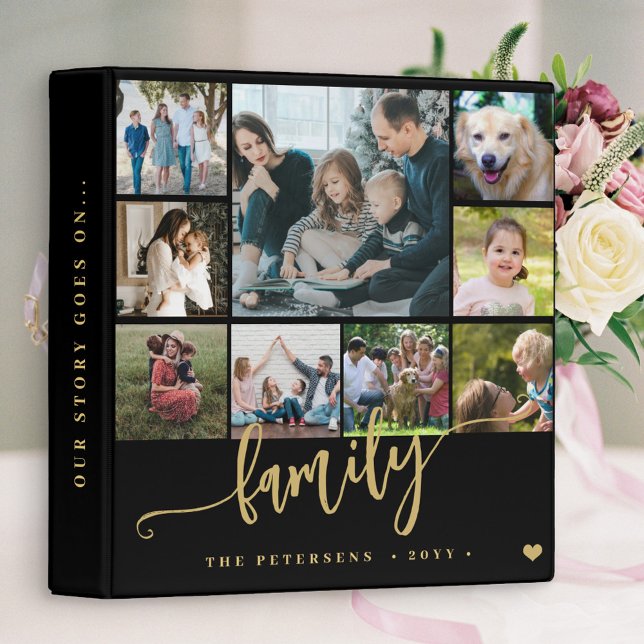 Modern 9 photo collage family album black 3 ring binder (Creator Uploaded)