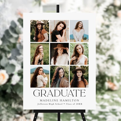Modern 9 Photo Collage Graduation Party Sign