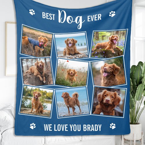 Modern 9 Photo Collage Personalized Dog Lover Fleece Blanket