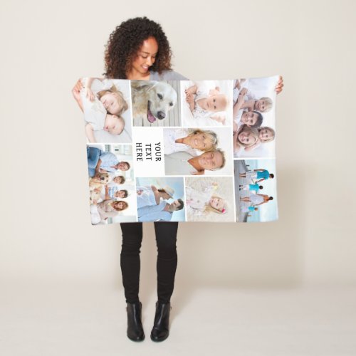 Modern 9 Photo Collage Personalized Your Color Fleece Blanket