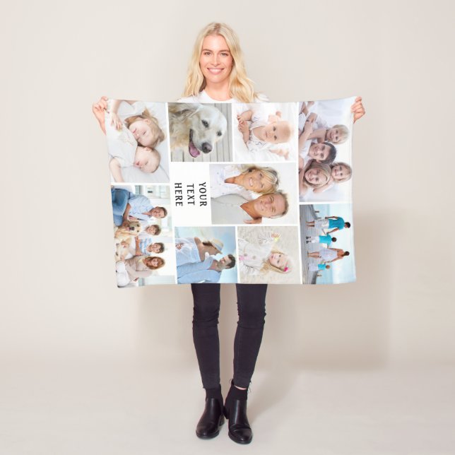 Modern 9 Photo Collage Personalized Your Color Fleece Blanket (In Situ)