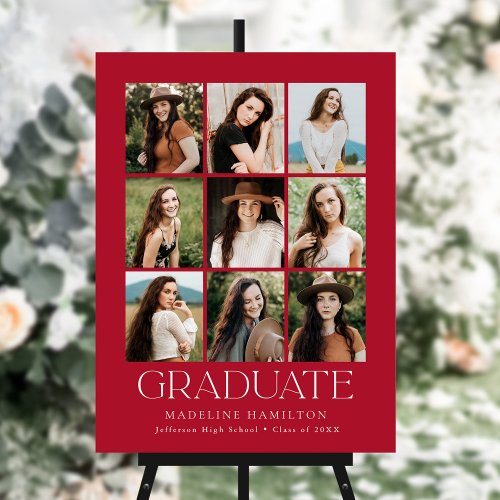 Modern 9 Photo Collage Red Graduation Party Foam Board