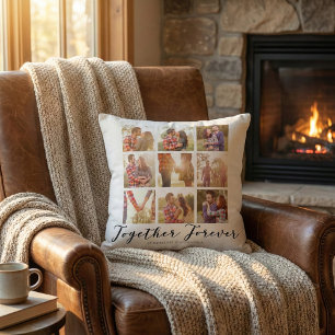 Modern 9 Photo Collage Together Forever Throw Pillow