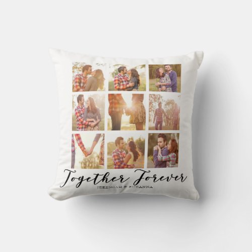 Modern 9 Photo Collage Together Forever Throw Pillow