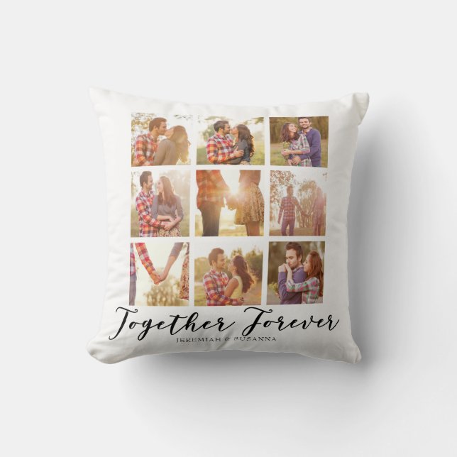 Modern 9 Photo Collage Together Forever Throw Pillow (Front)