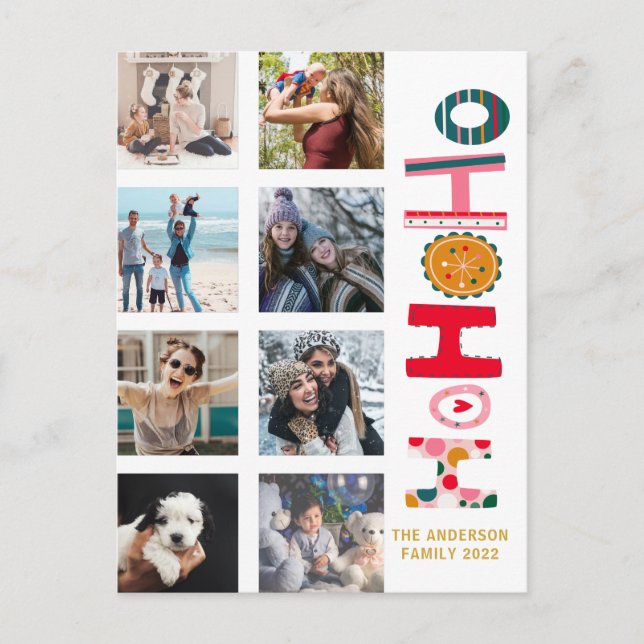 Modern 9 Photo Colorful Christmas Greeting  Postca Postcard (Front)