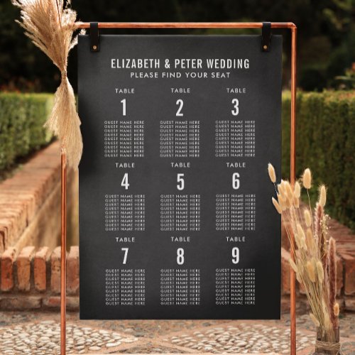 Modern 9 Table Black Wedding Seating Chart Foam Board