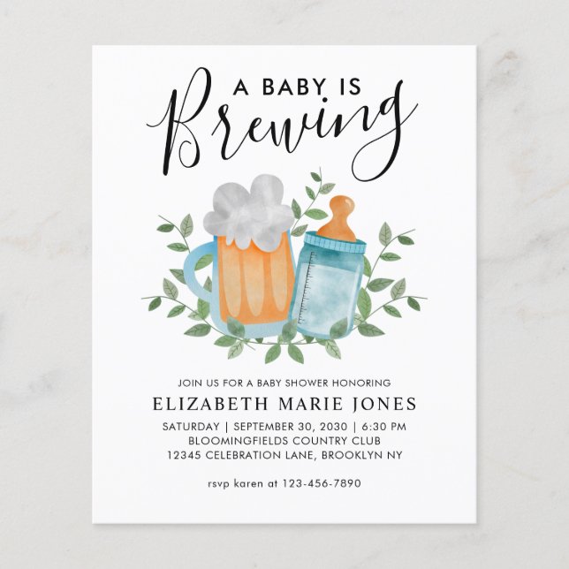 Modern A Baby is Brewing Beer Bottle Baby Shower I (Front)