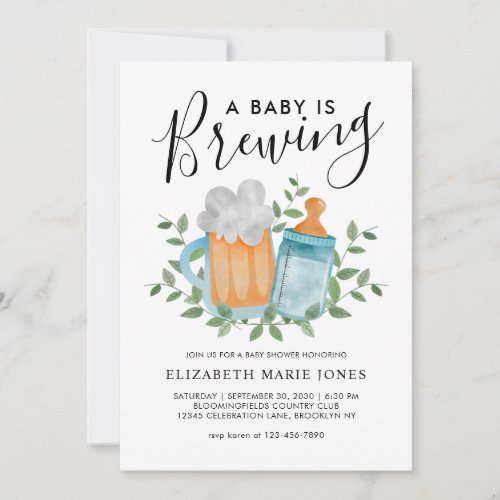 Modern A Baby is Brewing Beer Bottle Baby Shower Invitation