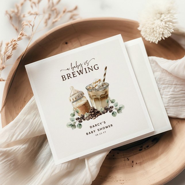 Modern 'a Baby is Brewing' Coffee Baby Shower Napkins (Creator Uploaded)