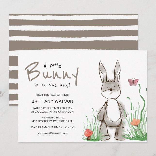 Modern A Little Bunny Is On The Way baby shower Invitation (Front/Back)