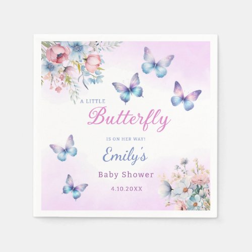 Modern A little Butterfly Floral girl baby shower  Napkins
