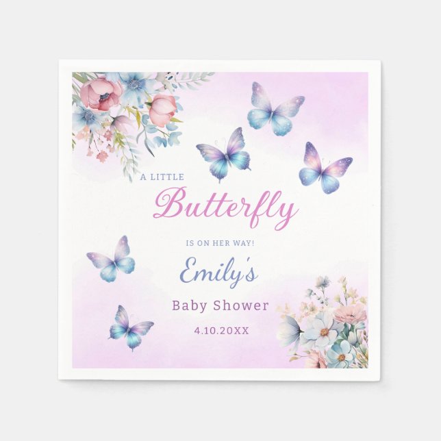 Modern A little Butterfly Floral girl baby shower  Napkins (Front)
