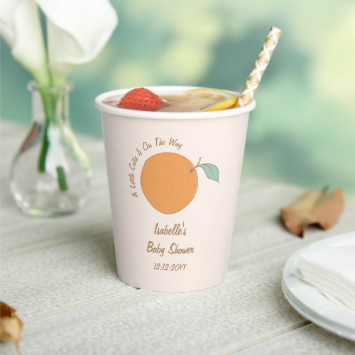 Modern A Little Cutie Orange Baby Shower  Paper Cups